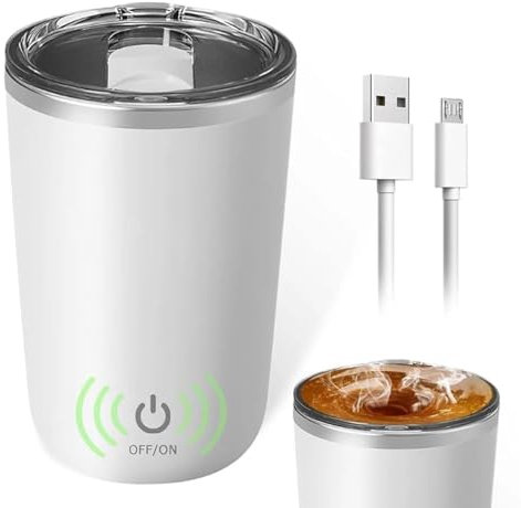 Elektrischer Automatischer Selbstrührung Kaffeebecher 400ML Thermobecher Magnetische Tasse Mixerbecher für Kaffee Protein Pulver Tee (Weiß)