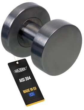 NAJDER Maniglia per porta in acciaio inox, maniglia semplice, piatta e mobile, maniglia piatta su rosetta rotonda, maniglia ergonomica, con set di viti di fissaggio (AISI 304)
