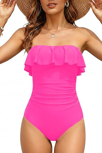 Holipick Strapless One Piece Swimsuits for Women, Hot Pink, XXL