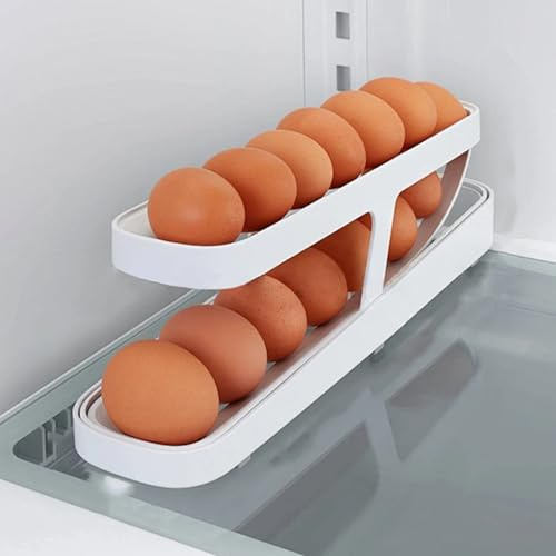 RXKFIGX Rolling Egg Storage, Egg Holder Fridge, Space Saving Eggs Holder for Refrigerator Storager,Container Holds 12-14 Eggs 2 Tier Container Storage