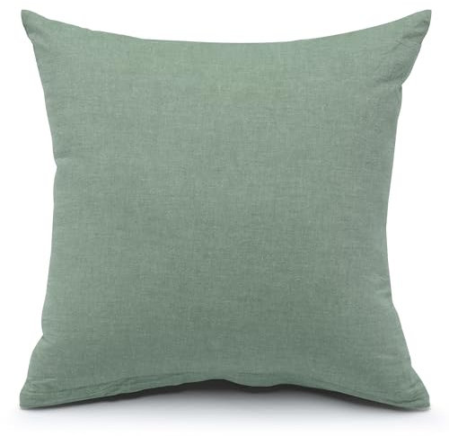 ATsense 2er Set Kissenbezug 60x60 cm - 100% Gewaschene Baumwolle, Einfarbig Grün Kopfkissenbezug mit Reißverschluss, Oeko-TEX Zertifiziert Weich, Nicht Lleicht Verformbar
