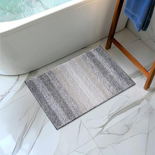 JEMIDI Badvorleger aus 100% Baumwolle - Flauschige Badematte grau weiß - 80 x 50cm - Duschvorleger Badezimmer Teppich - Badeteppich Badematte waschbar - Badmatte rutschfest