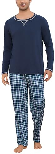 Litherday Pyjama Homme Hiver Chaud Ensemble de Pyjama Homme Coton Vêtements de Nuit à Manches Longues Deux Pièces Loungewear à Carreaux