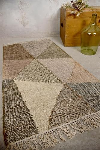 Jeanne d´Arc living Vintage Teppich Läufer, Handgearbeitet, Chenille, Leder, Jute, Flauschig, Weich, Shabby, Landhaus, Antik Muster, für Wohnzimmer, Schlafzimmer (799706 Jute Beige/Braun 60x90cm)