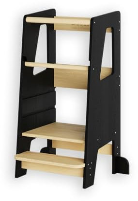 Sämann Lernturm Steppy Höhenverstellbar Montessori Kippschutz Stehhilfe Hochstuhl für Kinder (schwarz/Natur)