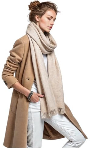 LA FERANI Damen Kaschmir Schal dünn leicht Herbst Winter 200x70 beige Kaschmirschal formell stillvoll elegant extra geschmeidig Uni Farbe Damenschal Geschenk für Sie (Beige)