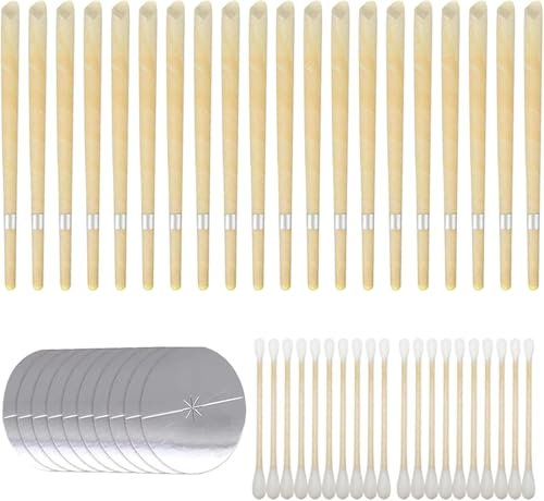 TenaLucy 20 Pezzi Candele per Orecchie,Coni Orecchie Cerume Candele Dell'Orecchio,Kit per Candele per Rimozione Del Cerume Coni per Orecchie con 10 Dischi Protettivi,per Pulizia Orecchie