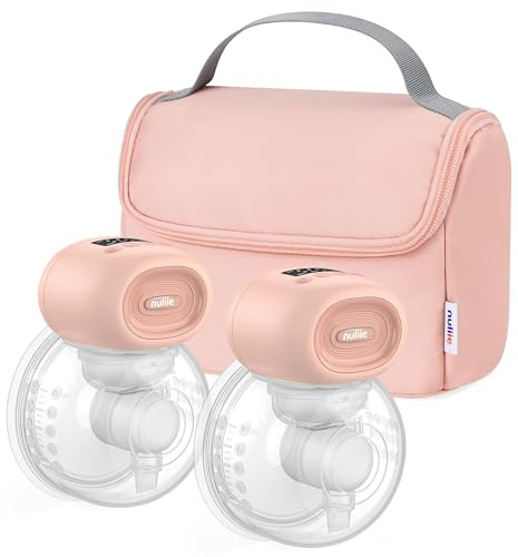 Nuliie Wearable Breast Pump Electrical with Storage Bag (2 Packs, Pink)