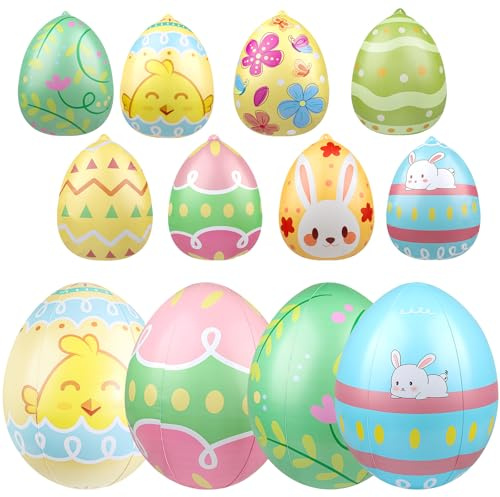 TaoQ C 12 Piezas 40 cm, 60 cm Globos inflables de Pascua inflables decoraciones de huevos de Pascua PVC grandes globos de huevos de Pascua para Decoración del hogar del jardín de Pascua