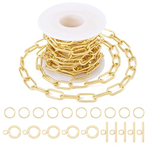 Cheriswelry 2,5 m mässing, pappersklipp, kedjor, pläteringslänkar, korskedjor med spole, lätt, guldmetallkedja för väskor, jeans, bälte, smyckestillverkning, armband och halsband
