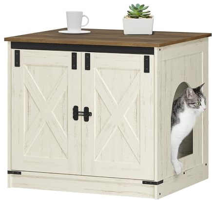 Hzuaneri Mueble Arenero, Armario para Gatos con Separador Extraíble, Moderno Arenero Oculto, Casa para Gato, Casa de Baño para Mascota, 50 x 60 x 54 cm, Blanco Marrón CB84514X