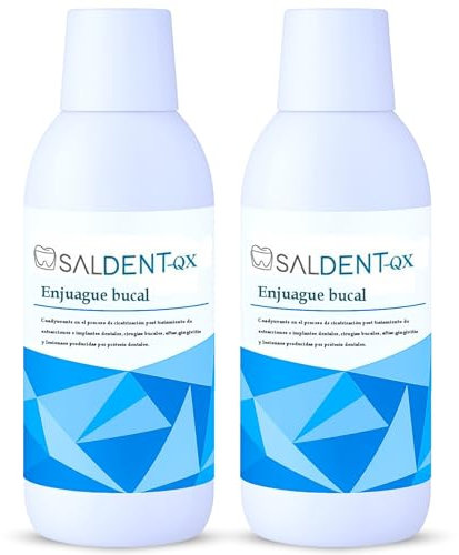 Saldent-QX Enjuague Bucal Sin Alcohol para Encías, Colutorio Postextracción e Implantes, Elimina el Mal Aliento, Previene Caries, Cicatrizante, Mouth Wash para Niños y Adultos (Pack 2)
