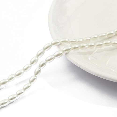 1 Roll Oval Pearl Beads String Chain White Glass Pearl Beads Strands for DIY Jewlery Making,Crafting,4MM*6MM