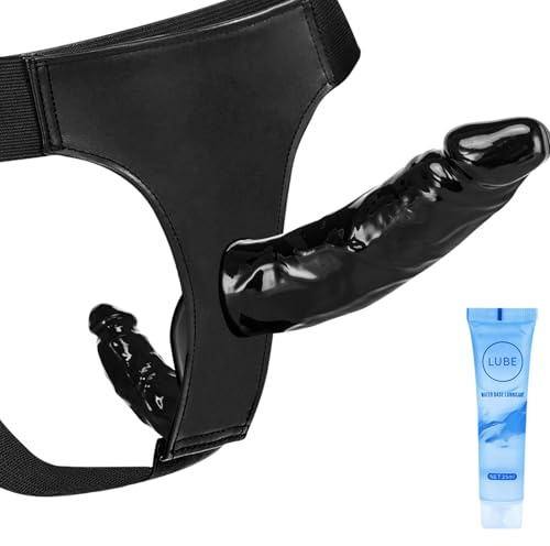 Strap On Dildo Harness with Integrated Double Ended Dildo 5.5 and 3.54Realistic Lesbian Sex Toys for Female Masturbation Women Lesbian Couples and Gay Sex Toyscouples for Couples Strap On (Black-2)