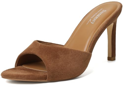 Susanny Mule Brown Heels for Women Pointed Open Toe High Heeled Sexy Summer Sandals Stiletto Dress Backless Mules Shoes Wedding Bridal Parties Vacation Casual Office Work Comfortable Shoes 8.5