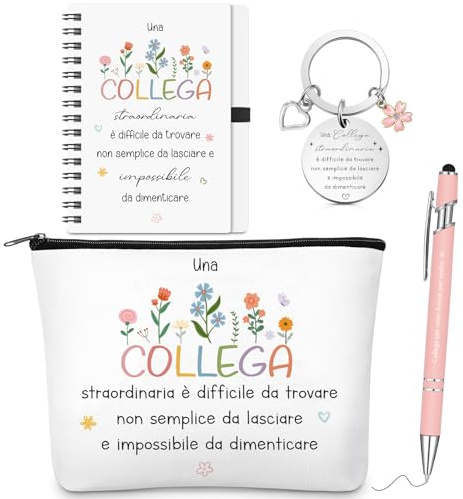 Hestya Set Regalo per Colleghe Donna 1 Borsa per Cosmetica 1 Quaderno a Spirale 1 Penna a Sfera 1 Portachiavi Regali di Ringraziamento Motivazionali per Compleanno Addio Dimissioni e Natale