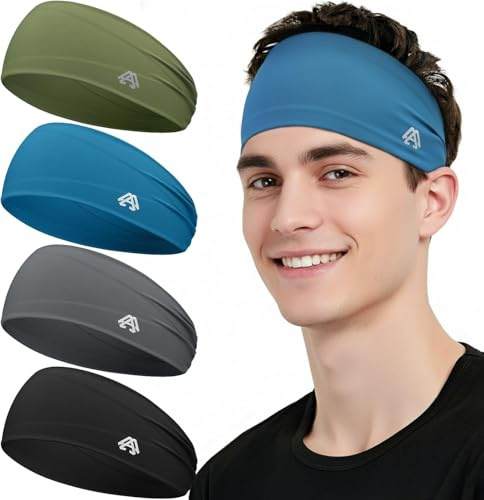 Awumbuk Fascia Capelli Uomo Sport - 4 Pezzi Elastico Fascia Sudore Fronte per Running, Calcio, Ciclismo, Yoga, Tennis, Fitness