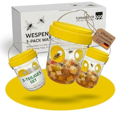 Set di 3 trappole per vespe per vespe, per giardino e balcone, riutilizzabili, senza sostanze chimiche, trappola per insetti contro vespe, per terrazze e esterni
