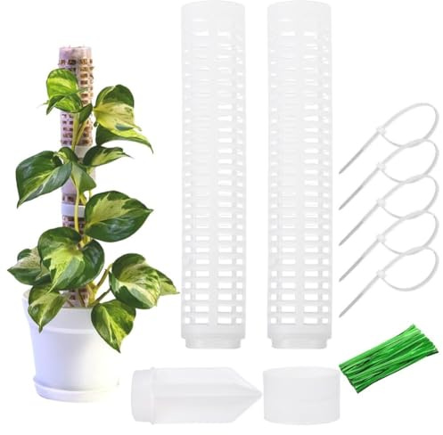 MoSundi Poste de musgo para plantas trepadoras, estaca de soporte de plástico desmontable seccional con 20 bandas para plantas compatibles con hiedra de Filodendro Monstera 28,5 x 4 cm