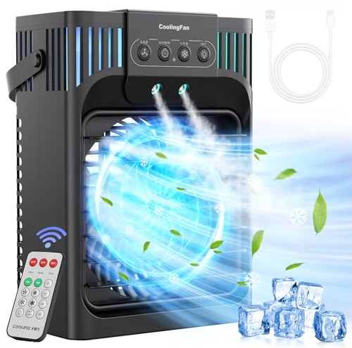 Aire Acondicionado Portatil Silencioso,1200ML Enfriador de Aire con Mando,3 Velocidades,3 Modos,2-8H Timer,7 LEDs,10W Climatizador Portatil Evaporativo para Dormitorios,Habitación,Oficina