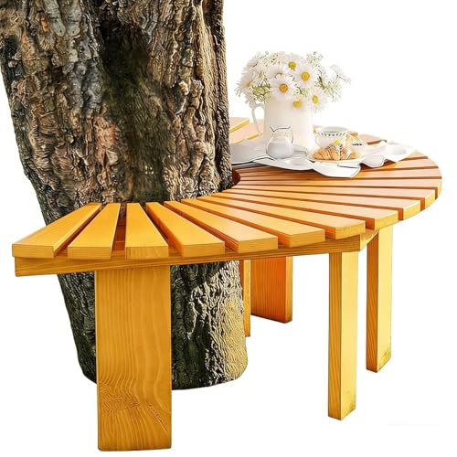 Bancos semicirculares para exteriores, taburete de jardín de madera envolvente, silla de patio para todo tipo de clima, banco de árbol sin respaldo para porche césped trasero(marrón,Half Round)