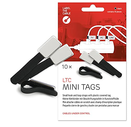 LABEL THE CABLE® 10 Stk Klett Kabelbeschriftung schwarz Kabelbinder wiederverschließbar, Kabeletikett, Klettband, Kabelmarkierung, perfektes Kabelmanagement, PC Zubehör, Markierung Mehrfachsteckdose
