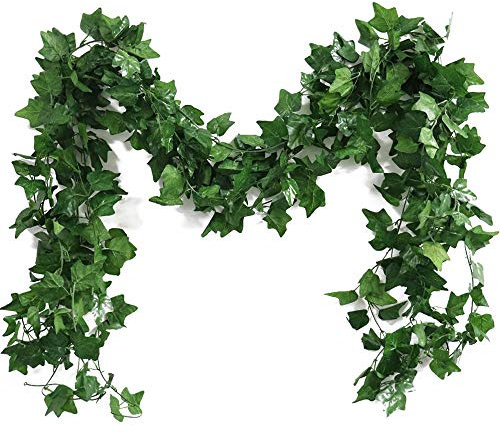 KostaTech KSTEU Lierre Artificiel 5 pièces,Vigne de Fausses Plantes Guirlande de Lierre Suspendue pour La Décoration de Mur de Bureau de Jardin de Fête de Mariage Extérieure Intérieure(Vert)