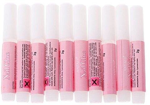 Taihely 10pcs 2g Mini Nail Tip Bond Glue Adhesive with Brush False Acrylic Glue Perfect for Rhinestones Diamantes Glitter
