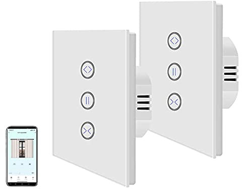 WLAN Rolladenschalter Unterputz,Zeitschaltuhr Mit Rolladensteuerung,Smart Elektrische Jalousien Schalter mit Touch Panel,Kompatibel mit Alexa und Google Home, APP Steuerbar und Timer-Funktion,2 pack