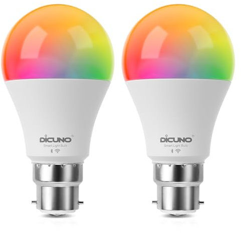 DiCUNO Alexa Glühbirne B22, smarte Lampe 9W, WLAN Birne Warmweiß, Kaltweiß, RGBCW Farbwechsel per App steuerbar, kompatibel mit Alexa/Echo, Google Home, kein Hub erforderlich, 2er Set