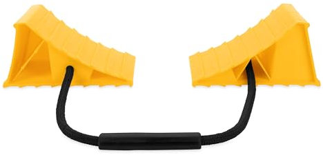 Camco RV Double Wheel Chock with Rope | Keep Your Trailer in-Place While Parked | Fits Tires up to 26-inches in Diameter | Yellow (44470)