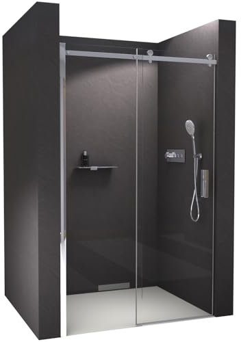 BERNSTEIN Nischendusche mit Schiebetür 150cm Duschabtrennung NT806 FLEX 8mm ESG-Glas Klarglas Nano beschichtete Duschwand Echtglas-Dusche, Profilfarbe Chrom