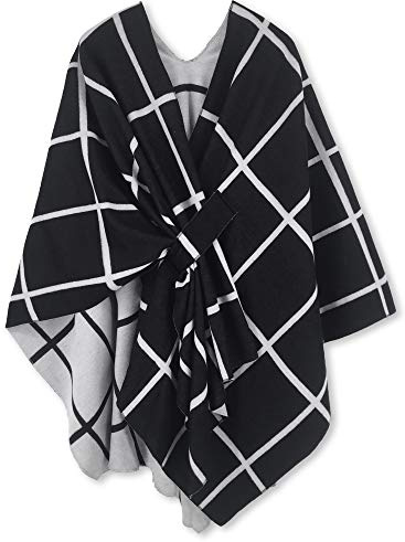 Breezy Lane - Poncho reversible con chal para mujer, elegante ruana con frente abierto, cárdigan para otoño, invierno y vacaciones, blanco y negro, Altoa única