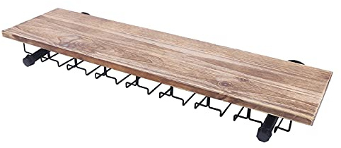 Lousriyy Étagère à vin avec porte-verres en bois - Support mural pour bouteilles de vin - Porte-bouteilles de vin - Étagère à bouteilles rétro - Porte-verres suspendu - Bar mural pour cuisine et salle