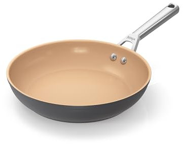 Ninja Extended Life 24cm Keramik-Bratpfanne, Pfanne antihaftbeschichtet (ohne PFAs, PFOAs, Blei oder Cadmium), geeignet für Induktion, Edelstahlgriff, Ofenfest bis 285 °C, Terrakotta & Grau, CW90024DE