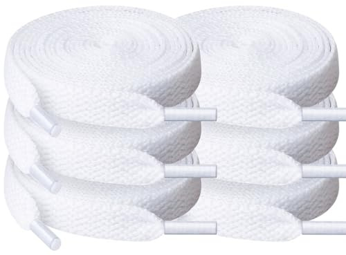 White Flat Laces, 6 Pairs White Shoe Laces for Trainers, 120cm High Top