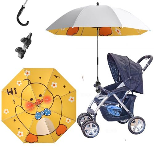 SQAQS Universal Sonnenschirm Sonnenschutz UPF 50+, Kinderwagen-Sonnenschirm, 85 cm Durchmesser mit Einem Regenschirmgriff, Universal Parasol für Kinderwagen, Kinderwagen(Gelb)