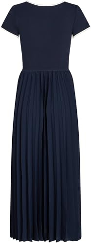 Tommy Hilfiger Donna Abito Contrast Soft Pleat Fit & Flare, Blu (Dark Night Navy), L