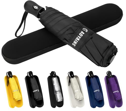 GAOYAING Compact Auto Travel Umbrella, Black