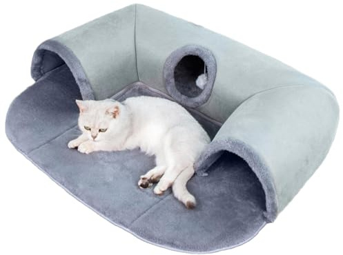 Cama de túnel plegable para gatos con de bola de felpa, cueva extraíble y lavable en forma de U, sofá de temporada para jugar y dormir, suministros ideales para mascotas para gatos