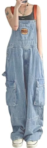 Minetom Salopette Décontractée en Denim pour Femme Salopette en Jean Ample Combinaison Jumpsuit Overalls avec Poches A06 Bleu XXL