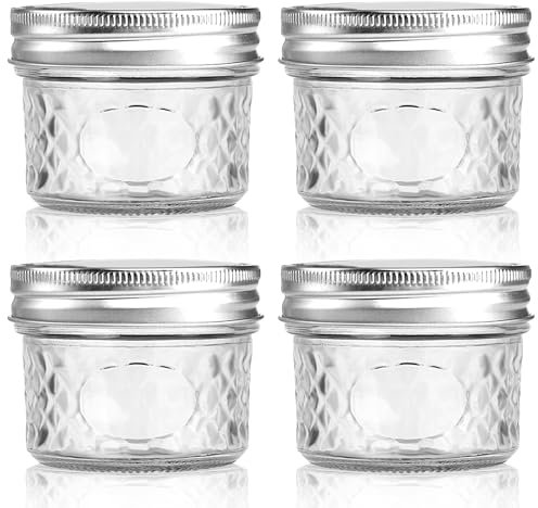 INCETUE 120 ml/4 oz Glas Vorratsdosen mit Deckel, 4er Set Transparent Kleine Vorratsgläser, Dekorative Einmachgläser für Salat, Overnight Oats, Snacks, Joghurt, Müsli, Obst, Gewürze, Zucker, Kaffee