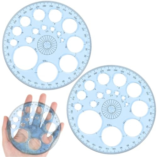 JEYORZY 2 Pcs Pochoir Circulaire, Gabarit de Mesure, Modèles de Mesure en Plastique, Règle Ronde pour Aide au Dessin, Pochoir Circulaire, pour Apprendre, Concevoir le Bureau (Bleu)