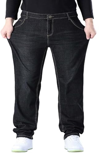 Pantalon en jean stretch pour homme - Grande taille - Coupe droite - Coupe droite - Confortable - Couleur unie - Pantalon de travail classique - Pantalon décontracté, Noir3, 7XL
