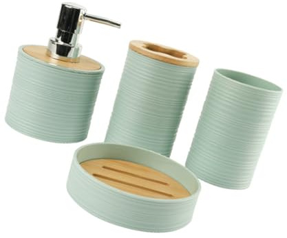 Cadre de rangement en bambou pour salle de bain 4 pièces avec porte-savon, porte-brosse à dents, comptoir de rangement sans perçage, motif ondulé