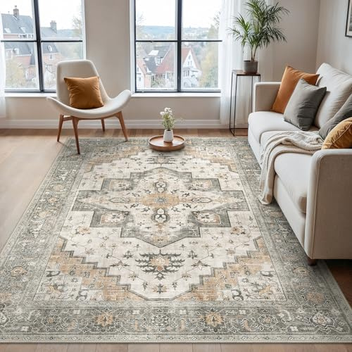 BEIMO Alfombra de Salón de Pelo Corto, Tapetes Vintage Antideslizantes y Lavables, Alfombra Grande para Sala, Habitación, Dormitorio, Comedor, Gris Sereno, 300X400CM