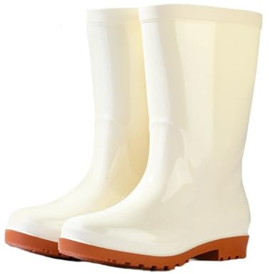CNYUON Stivali da pioggia donna in PVC a metà polpaccio, impermeabili, antiscivolo, scarpe acqua, stivali di gomma, lavoro(Black,39)
