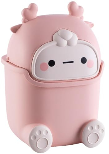Homeponnew Mini pattumiera da scrivania con coperchio ribaltabile, cestino compatto per soggiorno, ufficio o toletta, struttura in plastica robusta, rosa o blu rosa