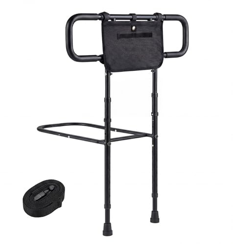 COSTWAY Barandilla de Cama Abatible y Extensible, Barrera de Seguridad para Ancianos y Adultos, Asa de Apoyo para Ayuda al Levantarse, Ancho y Altura Ajustables, Carga 136kg (Negro)