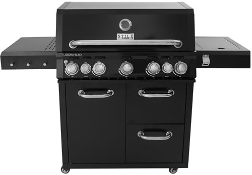 Barbecue a Gas 5 Bruciatori + Infrarossi + Fornello Laterale – BBQ Professionale 21 kW in Acciaio Inox con Griglie Ghisa, Piastra Reversibile, LED e Termometro | Cucina da Giardino